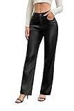Gaiibbt Women’s High Waist Faux Leather Pants PU Straight Leg Wide Leg Trousers with Pockets – Black XL