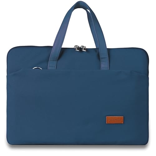 Image of Protecta Grace Office Laptop Messenger Bag for Men and Women Canvas Look Laptop Briefcase Water Repellent Padded Laptop Messenger Sleeve Bag 15.6 Inch Ideal for Office & Work in Color Blue