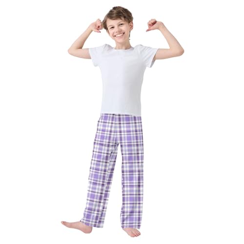 Pfrewn Pajama Pants Tartan Plaid Purple Lavender Violet Casual Comfy Lounge Sleepwear Bottoms with Pockets, L2