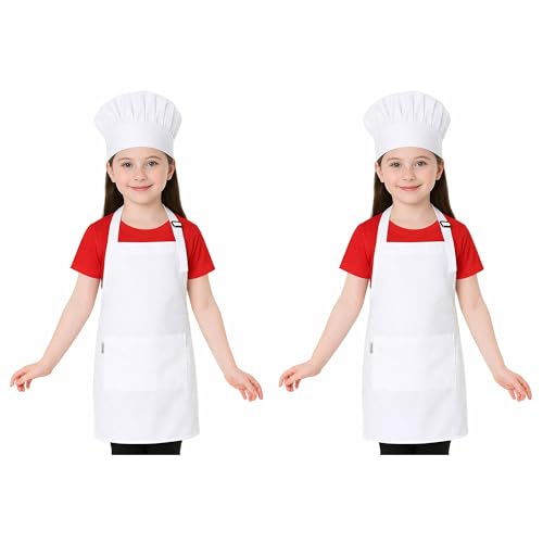 Image of uniformer Kids Apron with Chef Cap for Cooking, Baking, Painting Art & Crafts | Adjustable Child Apron with 2 Pockets | Great for Kitchen, School