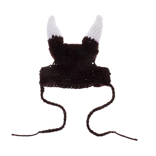 POPETPOP Cat Viking Horn Hat for Pets Cozy Crochet Costume Accessory for Dogs and Kittens for Halloween Parties and Cosplay Events Comfortable Fit and Pet-Friendly Material