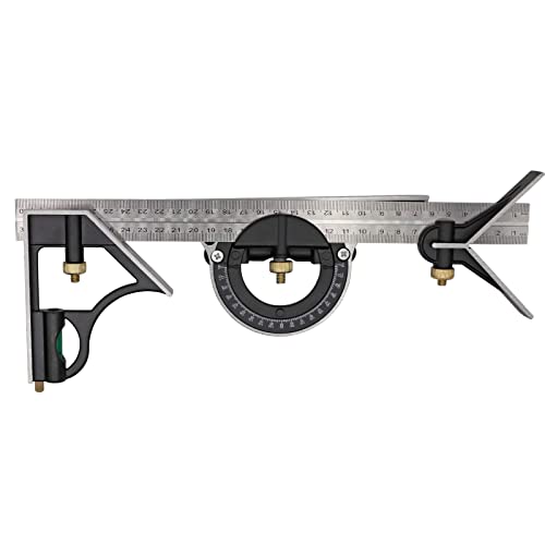 Svauoumu Escuadra Combinada,300mm Regla Angulos Multiple Recta Ajustable Herramienta Medición Longitud áNgulo Carpintería Inoxidable Multifuncional Combinación Cover