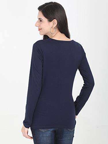 Image of FLEXIMAA Women's Cotton Plain Round Neck Full Sleeve T-Shirt