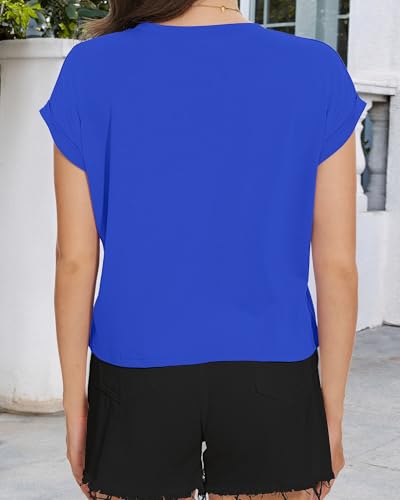 Image of Womens Crop Tops Summer Roll Cap Sleeve Cropped Tshirt Loose Fit Basic Tees