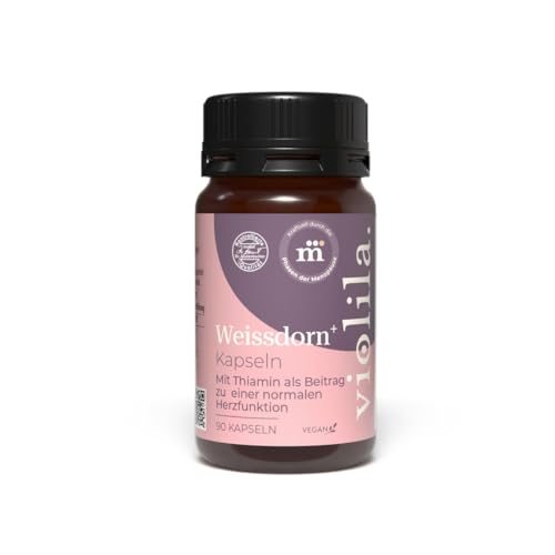 violila Weissdorn+ Kapseln | Mit 450mg Weissdornfruchtextrakt & Vitamin B1 für das Herz | 22 5mg Flavone | Vegan & ohne unnötige Zusatzstoffe | Für hormonelle Balance | 90 Kapseln
