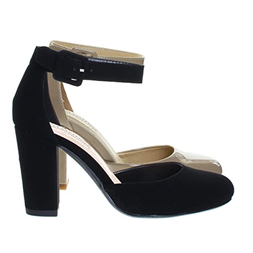 City Classified Women's Comfort Foam Closed Toe Dress Pump Ankle Strap Block Heel (7.5, KAILI-BLACK NUBUCK, numeric_7_point_5)