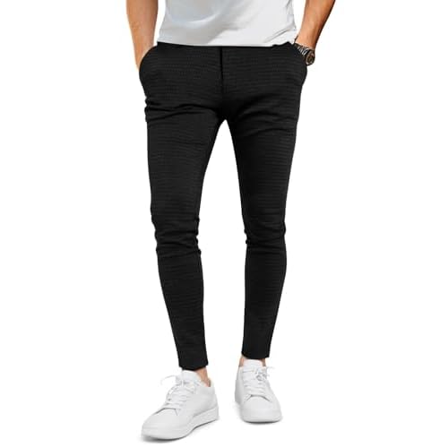 GINGTTO Mens Plaid Dress Pants Stretch Chino Pants Men Slim Fit 36W x 30L Black Chino