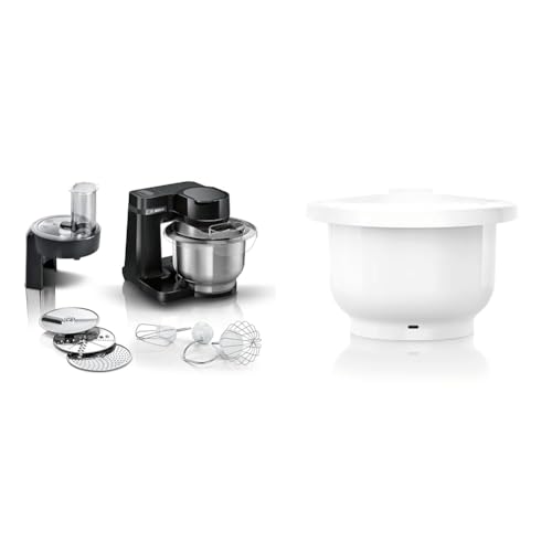 Bosch Küchenmaschine Serie 2 MUMS2EB01, Edelstahl-Schüssel 3,8 L & Rührschüssel MUZS2KR, 3,8 Liter, zur Zubereitung von Kuchen- und Hefeteigen
