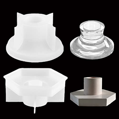 Topys 2Pcs Candle Holder Silicone Molds, Hexagon Candlestick Molds And Round Candlestick Molds For Diy Plaster Cement Uv Epoxy Resin Candle Holder Home Decor Handmade Gift Table Ornament #TOP17