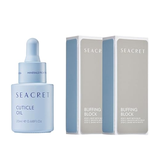 SEACRET Minerals On-The-Go Nail Care: Cuticle Oil, 0.68 Fl Oz / 20 ml, and Professional Nail Buffing Block, 2-Piece Set