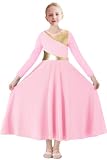 ORIDOOR Girls Praise Dance Dress Metallic Gold Liturgical Worship Church Robe Full Length Swing Lyrical Costume,Pink Tag130 7-8Years