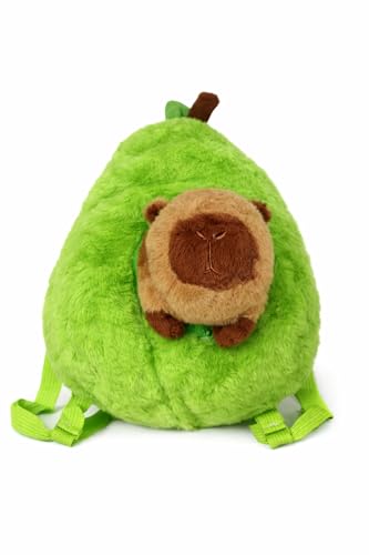 Mochila Infantil de Pelúcia em Formato de Abacate com Capivara, Verde, Design Divertido e Confortável