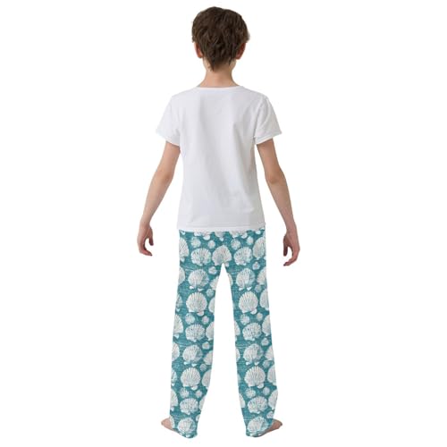 Pajama Pants Teal Turquoise Seashells PJ Bottoms Sleepwear Lounge Sleep Pant with Pockets3