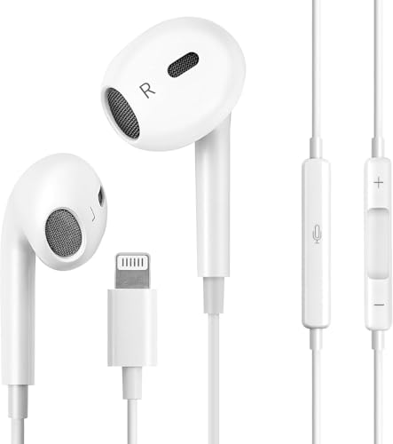 Image of Bluetooth Wired Earphones (Lightnning Connector) with HD Mic, Noise Isolation, in-Ear Silicone Design, Tangle-Free Cable, Button Control & Deep Bass - Compatible with iPhone 11 /12 /13 /14 Series