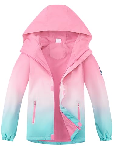 SERENYOU Regenjacken Mädchen Übergangsjacke Fleecegefütterte Windjacke Kapuzen Regenmantel Größe 140 Rosa