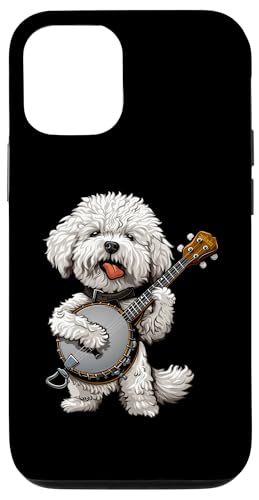 Carcasa para iPhone 15 Pro Tocador de banjo Bichon Frise Dog Bluegrass
