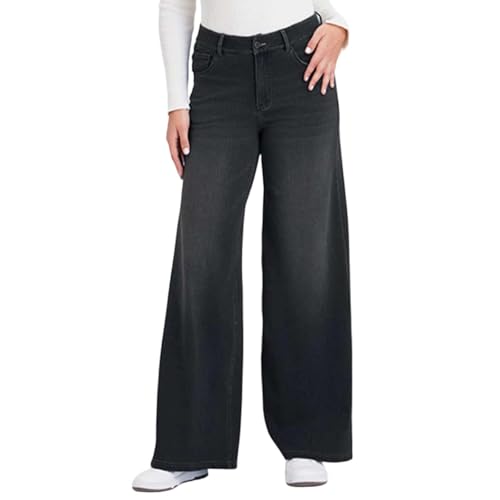 Pantalones de Yoga Pantalones Vaqueros Elásticos de Cintura Alta con Múltiples Bolsillos y Corte Ancho para un Informal Cómodo (Grey, L)