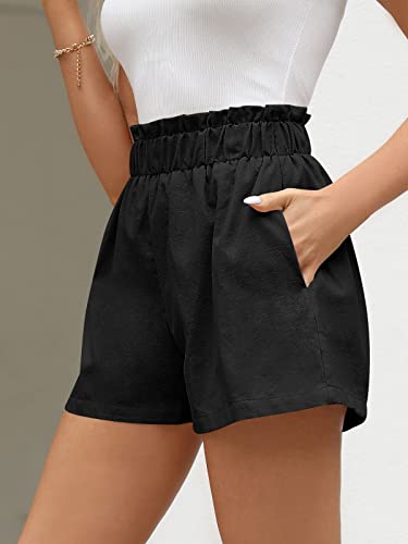 Automet Womens Linen Casual Cotton Comfy Shorts Drawstring High Waisted Summer Cotton Shorts With Pockets 2023 Fashion Outfits Clothes Black #TOP2