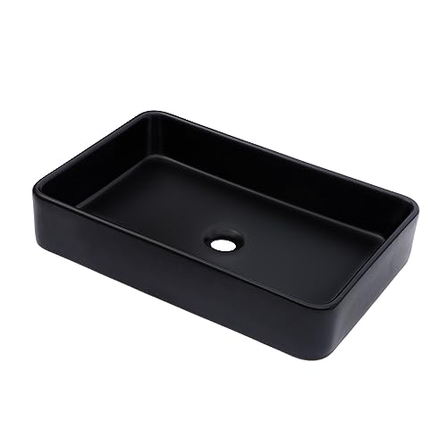 Lordear Rectangle Black Vessel Sink 24x16' Rectangle Bathroom Sink Modern Above Counter Porcelain...
