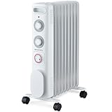 GRUNKEL RD-2000S Radiador de Aceite, 2000W, 9 Elementos, 3 Niveles de Potencia, Temporizador 24h, Termostato Regulable, Ruedas Multidireccionales