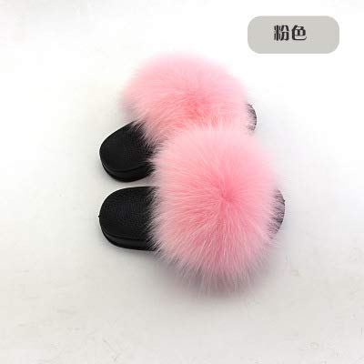 LVCOMEFF Girls Toddler real fox fur sandals slides fluffy fuzzy for kid child2