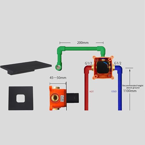 Grifo de lavabo cascada para evitar salpicaduras con instalación de pared 2