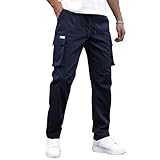 Generisch Cargohose Herren Stretch, Hosen Regular Fit Casual Jogger Sporthose Freizeithose Cargo Mit Taschen Arbeithose Schnittschutzhose Männer Chino (XXL, Marine)