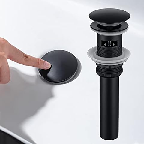 HAMOLER Bathroom Sink Drain Pop Up Drain Stopper Vanity Vessel Sink with Overflow Basin Drain, Matte Black Cover