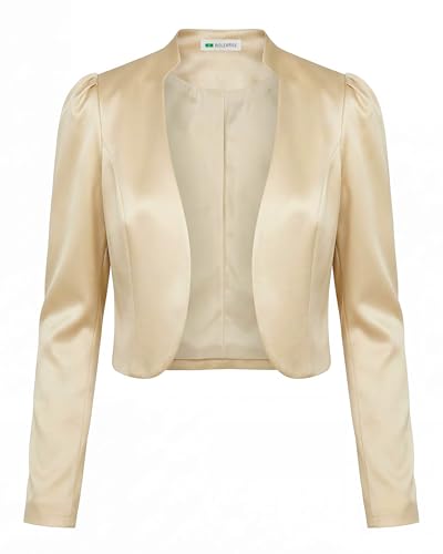 Bolerose formal Satin Langen Ärmel Bolero Jacke (Champagner, L)