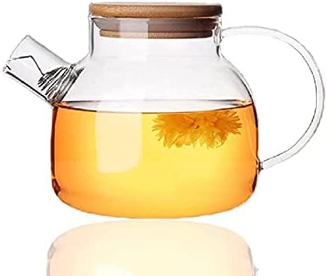 Glass Teapot Stovetop Safe,1000ML Clear Teapots with Removable Filter Spout,Teapot for Loose Leaf and Blooming Tea