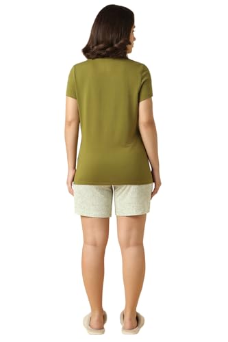 Image of Van Heusen Women Printed Lounge Shorts - Functional Pocket, Elasticized Waist with Drawcord Ties, Ultra Soft Green