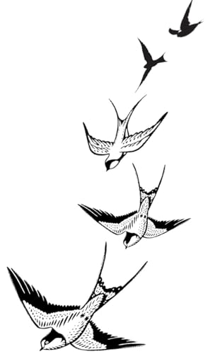 Swooping Swallows Temporary Tattoo – 4x2.5" Flying Bird Design (3 Copies) – Realistic Wrist-to-Hand Placement by Inkwear