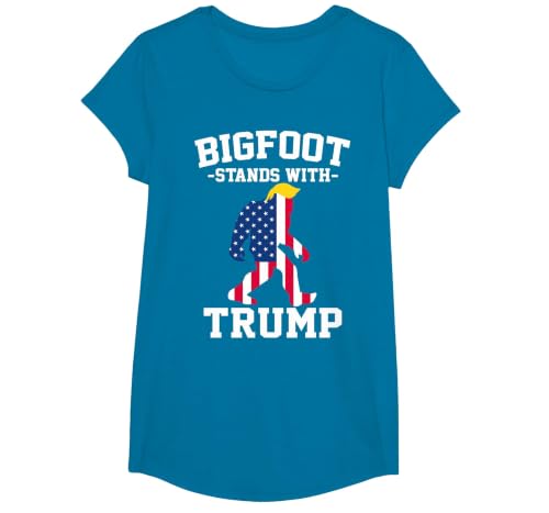 Bigfoot Stands with Trump 2024 Elections T-Shirt, Girls, Sapphire Blue, Medium