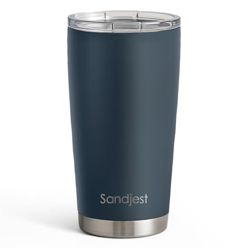 SANDJEST Stainless Steel Tumbler 20 oz, Double Wall Vacuum Insulated Mug with Lid, Travel Coffee Cup for Women Men Friends, Birthday Christmas (Deep Sea Blue)