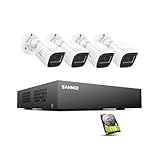 SANNCE 4-Channel HD 1080N Security Camera System DVR and (4) 1.0MP Indoor/Outdoor Weatherproof Bullet Cameras with IR Night Vision LEDs, Remote Access (No HDD)