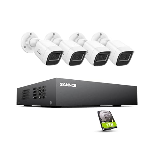 SANNCE 8CH 1080P Security Camera System DVR and 4x2.0MP Indoor Outdoor IP66 Weatherproof Bullet CCTV Cameras with IR 100ft Night Vision LEDs, Easy Remote Access,Home Surveillance System（1TB HDD）