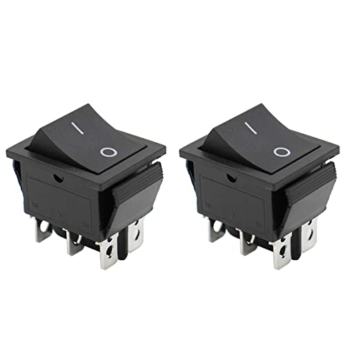 Heschen Rocker Switch (ON)-OFF Momentary DPDT 6 Terminals 16A 250VAC Black 2Pack