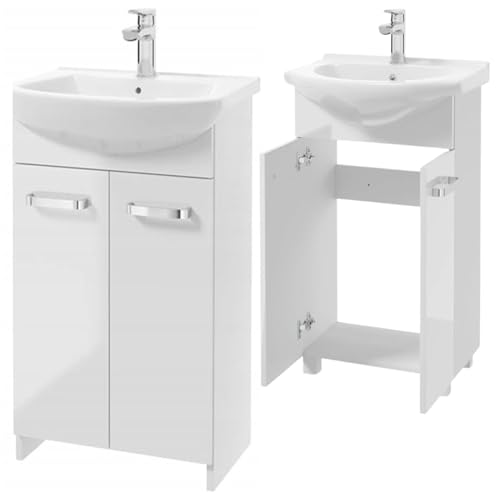 .Deftrans Armoire de Salle de Bain avec lavabo 85 x 50 x 40 cm - Meuble de Salle de Bain à Poser et Meuble Bas - Laqué - Ensemble élégant avec lavabo en...