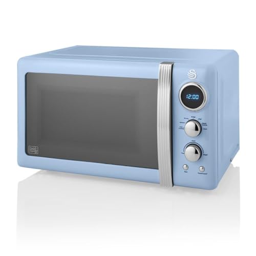 Swan SM22030LBLN Retro LED Digital Microwave with Glass Turntable, 5 Power levels & Defrost Setting,...
