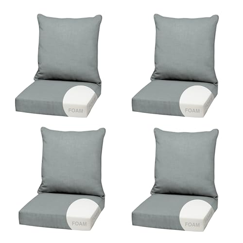 Image of Arden Outdoor Foam Deep Seat Cushion, 4-Pack, 22x24, Premium High-Density Foam, Never Flattens, Weather-Proof for Patio Chair Sofa Couch, Stone Grey Leala