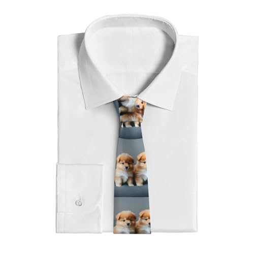 Ghjkfbf Klassische Herrenkrawatte, Motiv: Zwergspitz, Welpen und Punkt, 1, formelle Krawatte für Herren, selbstgebunden, für Arbeit, Business, Hochzeit