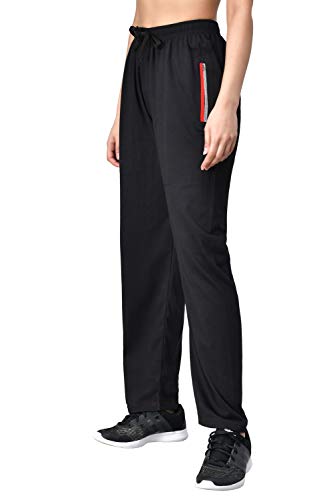 Image of Fflirtygo Women's Cotton Track Pants, Joggers for Women, Women�s Leisure Wear, Night Wear Pajama, Black with Zip Pockets�for Sports Gym Athletic Training Workout
