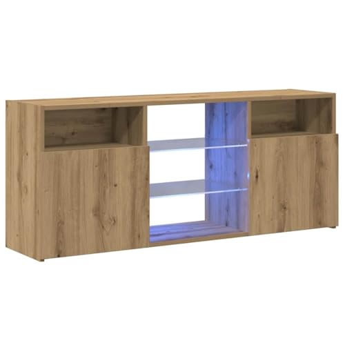 vidaXL Meuble TV avec lumières LED chêne Artisanal Bois d'ingénierie, Support TV, Meuble multimédia, Console TV, Meuble HiFi, Centre de Divertissement