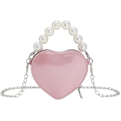 Borsa Tracolla Donna a Forma di Cuore, con Manico in Perle, Pochette a Catena Elegante e Moda, Borsetta a Spalla Rosa per Festa, Compleanni e Anniversari per Estive