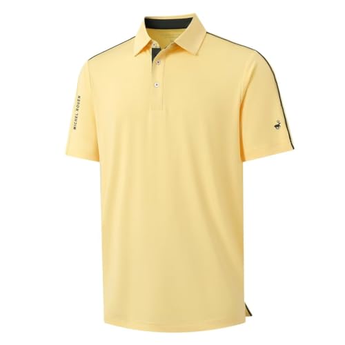 Rouen Mens Golf Shirts Short Sleeve Dry Fit Performance Moisture Wicking Solid Casual Collared Polo Shirts for Men Yellow