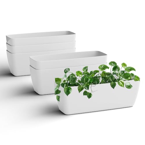 Image of YUCCABE ITALIA SHERA CABI Tray 16 INCH Plastic Flower Tray Pot Unbreakable Rectangular Planter Suitable for Home Garden Seedling Indoor and Outdoor (White, Pack of 6)