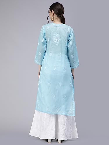 Image of Seva Chikan Hand Embroidered Lucknowi Chikankari Cotton Kurta Kurti for Women SCL4316