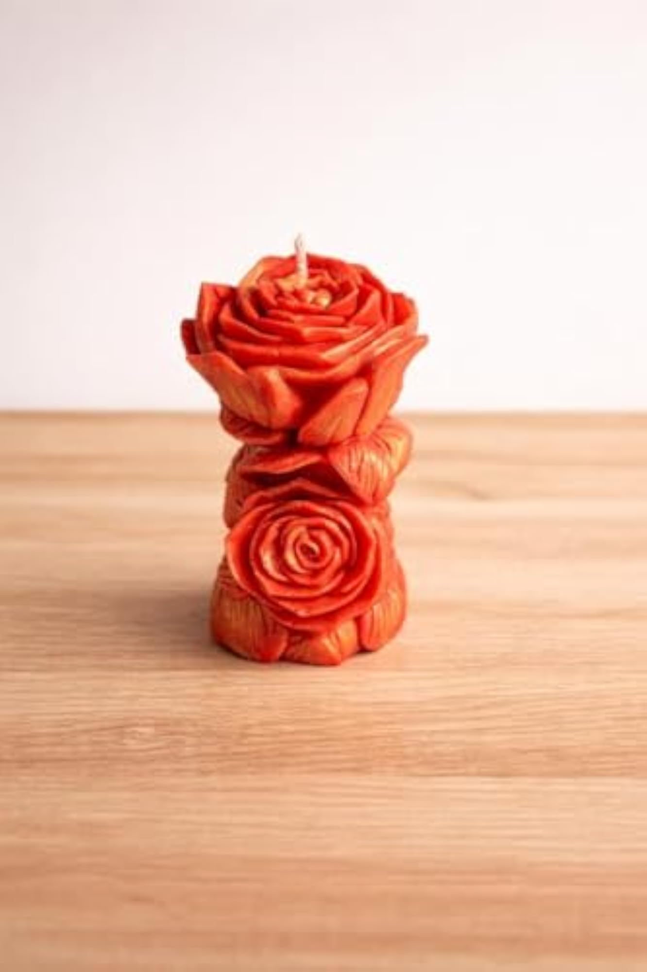 Handcrafted Red Rose Pillar Candle, Floral Decorative