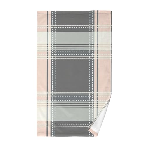 GuoChe Toallas de baño a mano gris y rosa a cuadros, 40,6 x 71,1 cm