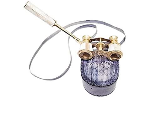 Vintage Mother Of Pearl Binocular For Opera Central Focus (1 Flat Pocket Compass 1.5 Inches Free) Theater Glasses Binocular With Bak-7 Prism And Handle For Adults Women 3 * 2 With Leather Box #TOP6